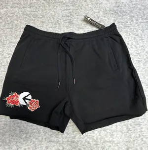 Ethika Black Raw Edge Women's Shorts Floral Graphic Drawstring Waist‎ Size L NWT thumbnail 1