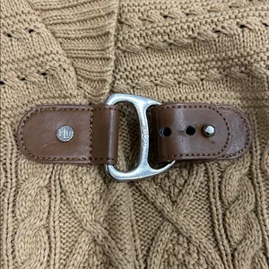 Laurn RALPH LAUREN Women's Sleeveless Cable Knit Buckel Brown Sweater Size Med thumbnail 10