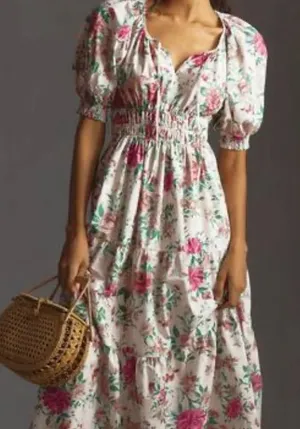 ANTHROPOLOGIE The Somerset Puff Sleeve Edition Floral Rose Printed Dress Size: S thumbnail 1