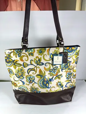 Gregg Gift Company Grace Collection Floral Tote Zip Lined Pockets Charm Card thumbnail 1