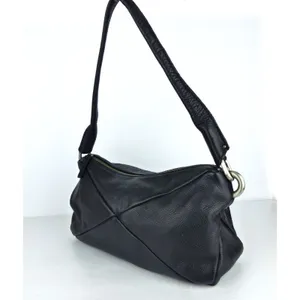 Calvin Klein Black Pebbled Leather Shoulder Bag Hobo Purse Slouchy Zip Y2K thumbnail 3