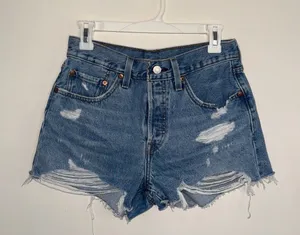 Levi's 501 Light Wash Distressed Denim Jean Shorts 27 thumbnail 1