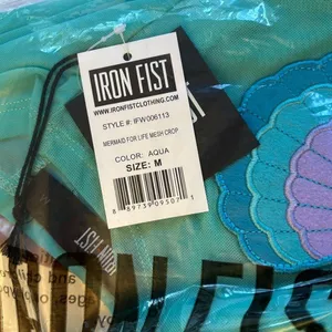 NEW! IRON FIST | MERMAID FOR LIFE | Mesh Crop Top Aqua Seashells Size MEDIUM thumbnail 3