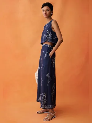 NWT ANAYA Sari Set size 2 blue navy linen skirt Few Moda thumbnail 6