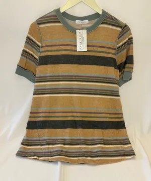 Spirit Ces Femme Soft And Comfy Earth, Tone, Striped Short Sleeve Top Nwt thumbnail 1