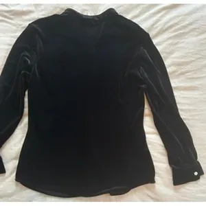 Coldwater Creek Black Stretch Velvet Button Down Mock Neck Top Small thumbnail 8