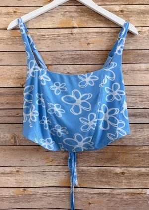 Glamorous Crop Top Women’s Size US 12 Blue White Floral Structured Corset NWT thumbnail 1
