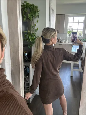 Anrabess Ribbed Mock-Neck Mini Dress in Dark Brown (Size XS) thumbnail 2