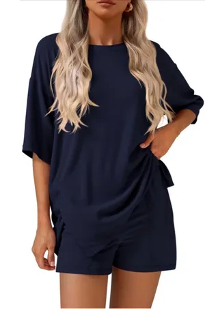 NEW KIRUNDO 2 Piece Sets Lounge Travel Sets Casual Oversized Tshirts Shorts L thumbnail 1