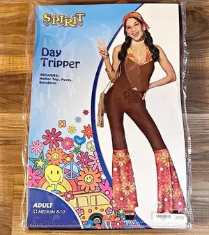 Spirit Halloween Day Tripper Hippie Adult Halloween Costume~M 8-10~New thumbnail 1