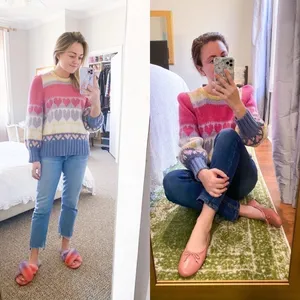 LoveShackFancy‎ Sweater Shirelle Puff-Sleeve Heart Wool Alpaca Pink Icing M EUC thumbnail 11