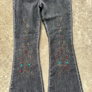 POL M high waisted embroidered flare denim jeans thumbnail 2