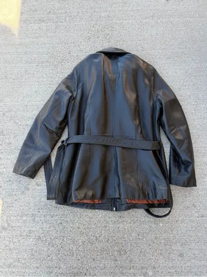 Wilsons Leather Mid length black 100% leather belted jacket removable lining Lg thumbnail 5