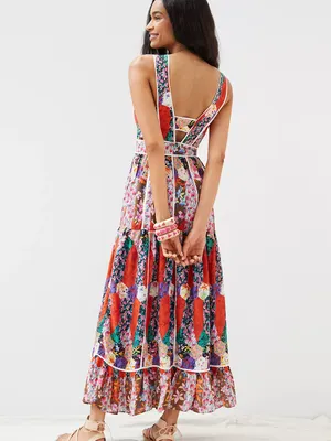NWT Anthropologie Square Neck Maxi Dress Bhanuni by Jyoti Patchwork Floral thumbnail 4