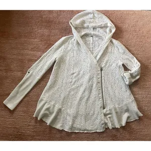 Free People Women’s Crochet Knit Hoodie Cardigan XS Asymmetrical Zip Roll Tab thumbnail 2