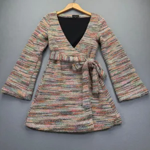 Revolve Majorelle XS Multicolor Metallic Lurex Wrap Mini Dress Long‎ Bell Sleeve thumbnail 1