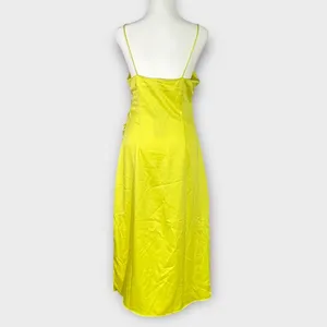 Vero Moda Midi Dress Women's Small Yellow Satin Ruched Strappy Square Neck NWT thumbnail 3