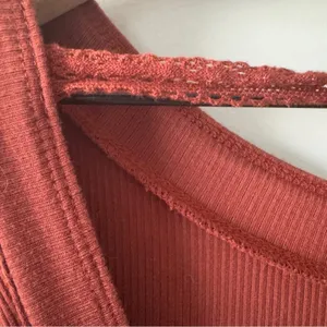 Free People Shimmy Shake Top Oversized Rust Long Sleeve Blouse scalloped hem EUC thumbnail 7