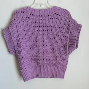 Varley Fillmore Knit Women XS Purple Short Sleeve Pointelle Sweater thumbnail 4