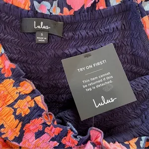 NWT Lulus Pollen in Love Navy Blue Floral‎ Puff Sleeve Mini Skater Dress SMALL thumbnail 11