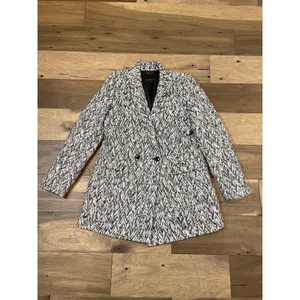 Banana Republic Textured Knit Double Breasted Coat Size M Black White Cotton thumbnail 4