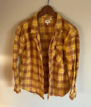BKE | Boyfriend Style Yellow Plaid Flannel thumbnail 1