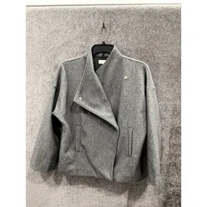 Zara Women Short Coat S Gray Asymmetric High Neck Gold Button Felted Jacket thumbnail 7