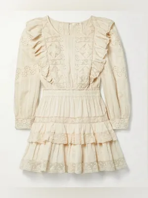 LoveShackFancy Santorini Mini Dress Small Cream Ivory Lace Ruffle Cottagecore‎ thumbnail 2