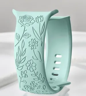 New Cyan Floral Design Apple Watch Bands 42mm 44mm 45mm 49mm thumbnail 1