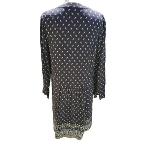 Garnet Hill Women's Dropwaist Button-Up Dress Long‎ Sleeve Boho Navy Floral 6 thumbnail 5