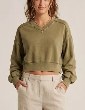 Free People Movement Olive Green V-Neck Cropped Sweatshirt Pullover Size XS thumbnail 1