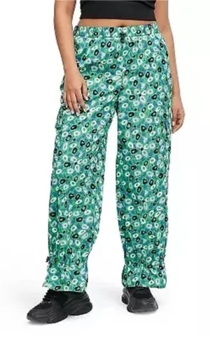 Diane Von Furstenberg Jogger Cargo Pants L Green Harem Bloomer Ankle Tie DVF thumbnail 1