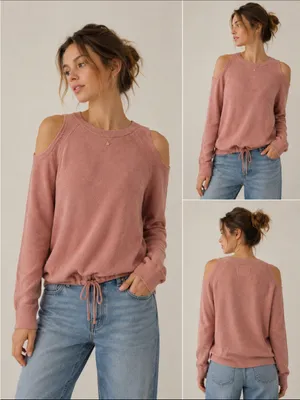 Abercrombie cold shoulder knit sweater top thumbnail 2
