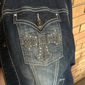 Ethyl Vintage Jean Denim Jacket Women’s Size 1X Gemstone Bedazzled Cross Y2K thumbnail 7