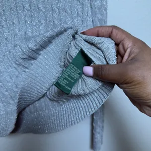 Lauren Ralph Lauren Women SILK Cable Knit Sweater‎ Medium Silver Metallic Preppy thumbnail 8