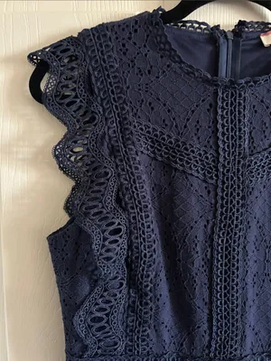 Andree by Unit Navy Cottage Eyelet Mini Dress Med Indie Cotton Blend Boho-Chic thumbnail 4