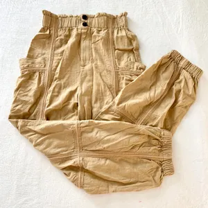 Urban Outfitters Paperbag Waist Cargo Jogger Womens Sz S Tan Linen Blend Utility thumbnail 1