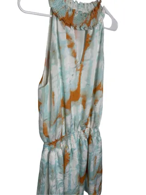 🩵 Entro Smocked Mock Neck Tie Dye‎ Sleeveless Mini Dress Small 🤎 thumbnail 3