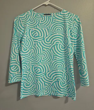 Melly M tennis golf summer long sleeve green Geo Print 3/4 Sleeve Top Xsmall thumbnail 1
