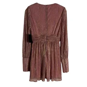 Retrofete Dani Pink Gold Lurex Long Sleeve V-Neck Mini Dress Size Small thumbnail 11