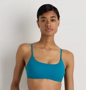 New Quince Italian Scoop Neck Bikini Top Lagoon Teal Blue Size Medium thumbnail 1