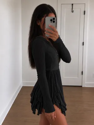 Free People Black Asymmetrical Hem Tunic Top thumbnail 2