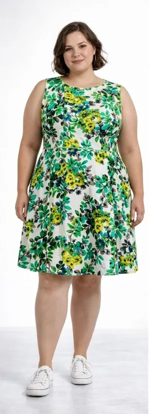 London Times Green and White Leaf Print Dress thumbnail 1