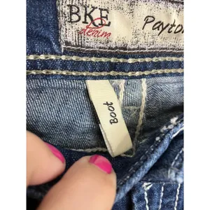 BKE Payton Bootcut Jeans Womens 28R Blue Excellent Contrast Stitch Distressed thumbnail 4