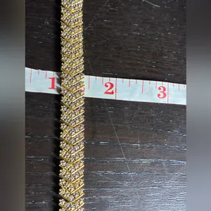 18K Gold Finish Natural Chevron Bracelet 1ct Lab Diamond in Brass 7.5” thumbnail 6