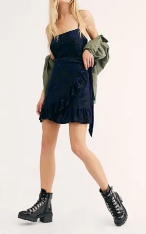 Free People Olivia Black and Blue Velvet Burnout Dress Size Large thumbnail 1