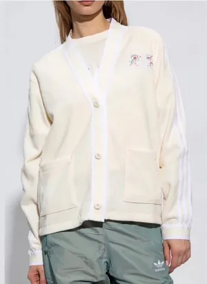 Adidas Cardigan Women Small Cream Floral Terry Cloth Sporty Athleisure street thumbnail 1