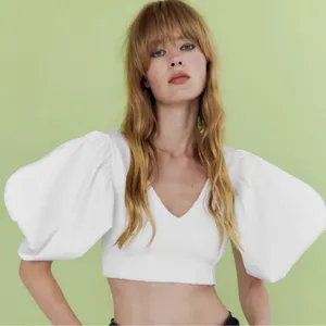 Zara White Puff Sleeve Cropped Top NWT thumbnail 1