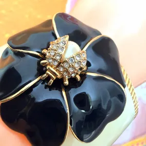 Stella & Dot Kelly Black Enamel Flower Ladybug Cuff Bracelet thumbnail 5