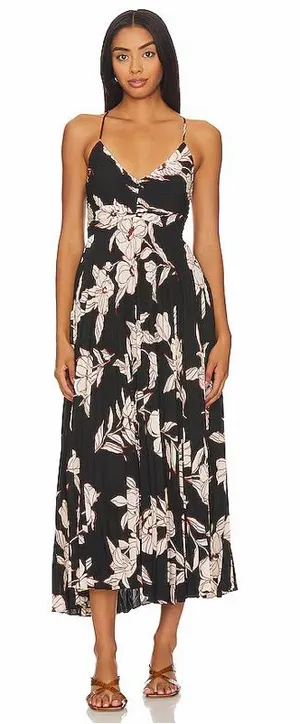 ASTR The Label Blythe Dress in Black Floral Pleated MIDI‎ Strappy Open Back S thumbnail 1